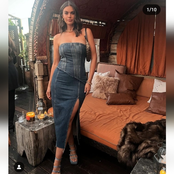 Zara  denim * strapless midi dress slit size XS - Picture 9 of 12